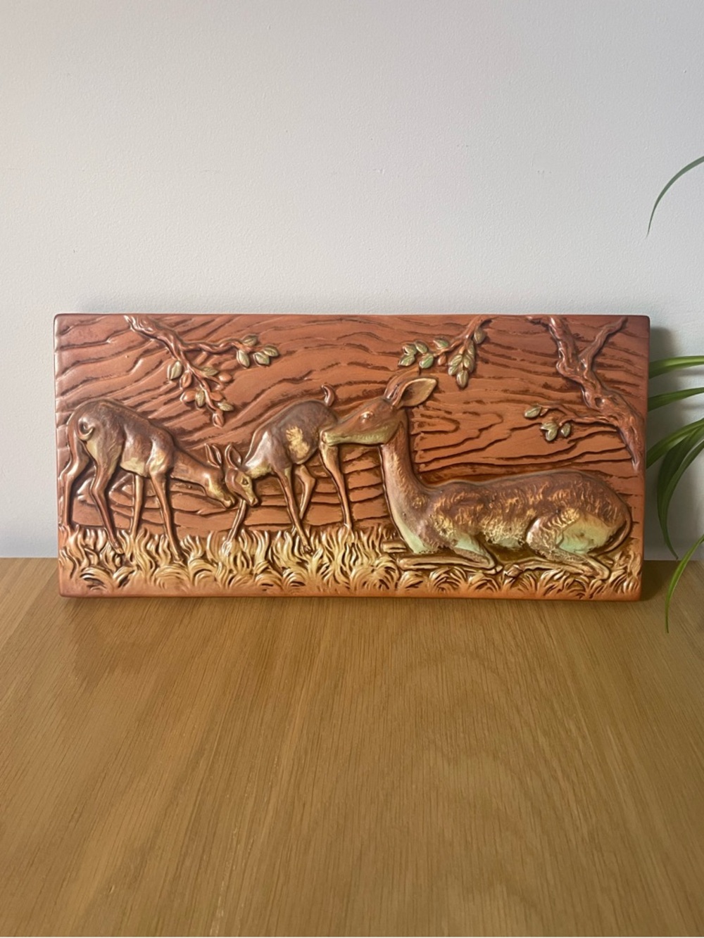 Vintage Ceramic Deer Relief Wall Plaque Hanging
